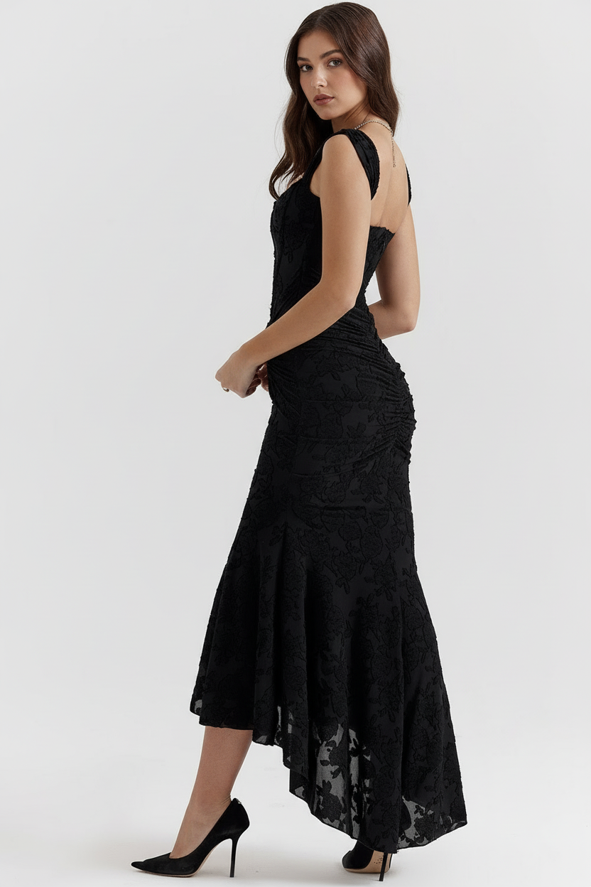 Floral Shirring Midi Dress